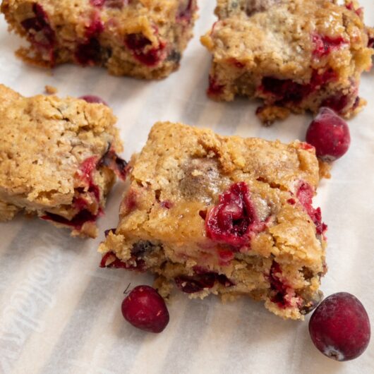 Candied chestnut and cranberry blondies
