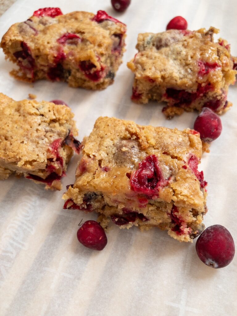 Candied chestnut and cranberry blondies