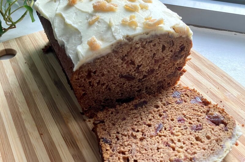 ginger date loaf cake sliced open