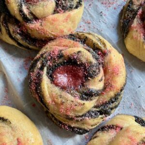 black sesame raspberry buns